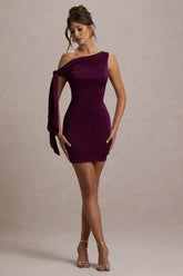 Ilythia | Plum Asymmetric Mini Dress With Tie Sleeve