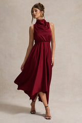 Kerri | Berry Satin Cowl-Neck Maxi Dress