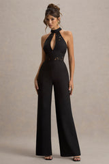 Kami | Black High-Neck Embroidered Jumpsuit