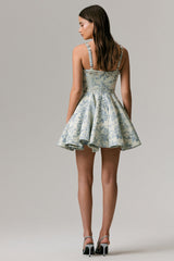 Seashell | Light Blue Jacquard Sweetheart Skater Mini Dress