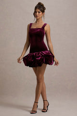 Sutton | Port Velvet Square-Neck Ruffle-Hem Mini Dress