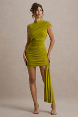 Nocturnal | Green Ruched Mini Dress With Sash