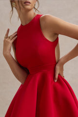 Waverly | Red Racer-Neck Sleeveless Skater Mini Dress