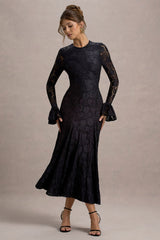 For Life | Black Lace Long-Sleeve Midi Dress