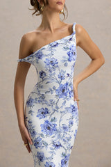Lita | Blue Floral Twisted Asymmetric Maxi Dress