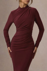 Hespera | Port High-Neck Long-Sleeve Gathered Maxi Dress