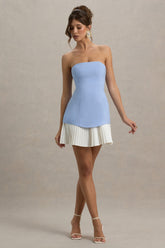 Autumn | Powder Blue Bandeau Mini Dress With Pleats