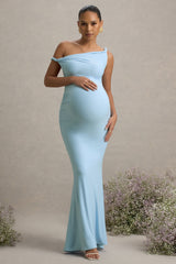 Lita | Powder Blue Twisted Asymmetric Maternity Maxi Dress