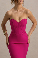 Nina | Dark Pink Structured Strapless Corset Midi Dress