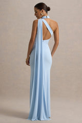 Rita | Powder Blue Asymmetric Wrap Maxi Dress With Scarf