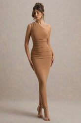 Dalarie | Brown One-Shoulder Gathered Maxi Dress