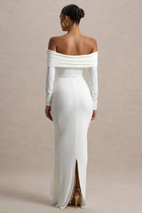 Jovie | White Bardot Wrap Maxi Dress With Sash Detail