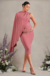 New Chapter | Blush Pink Asymmetric Maternity Midi Dress With Cape