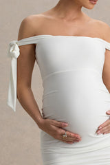 Chandelier | White Bardot Maternity Midi Dress With Bow Details