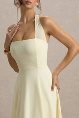 Auburn | Pale Lemon Halter-Neck Midi Dress