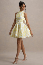 Waverly | Yellow Porcelain Print Racer-Neck Sleeveless Skater Mini Dress