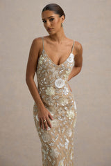 Gemini | Floral Sequin Embellished Strappy Maxi Dress