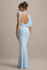 Rae | Powder Blue Maxi Dress With One-Sleeve Cape