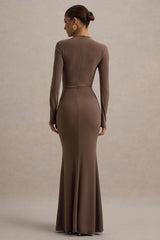 Reid | Brown Long-Sleeve Gathered Maxi Dress