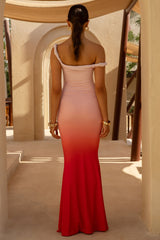 Exotic | Red Ombre Twisted Asymmetric Maxi Dress