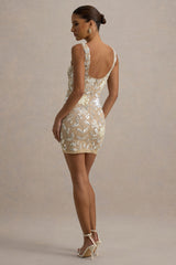 Moonshine | Floral Sequin Embellished Square-Neck Mini Dress