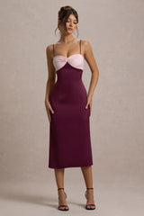 Andretti | Burgundy & Pink Satin Strappy Midi Dress