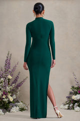 Alejandra | Green Maternity Long Sleeve High Neck Maxi Dress