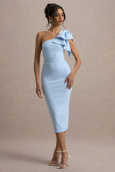 Ambretta | Powder Blue One-Shoulder Midi Dress With Bow
