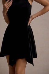 Baker | Black Velvet Draped-Hem Mini Dress