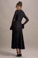 For Life | Black Lace Long-Sleeve Midi Dress