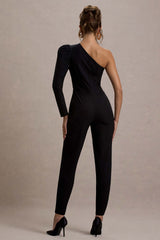 San Jose | Black One-Shoulder Puff-Sleeve Jumpsuit