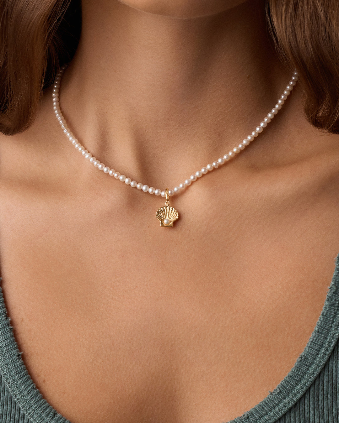 Shell Pearl Charm Necklace