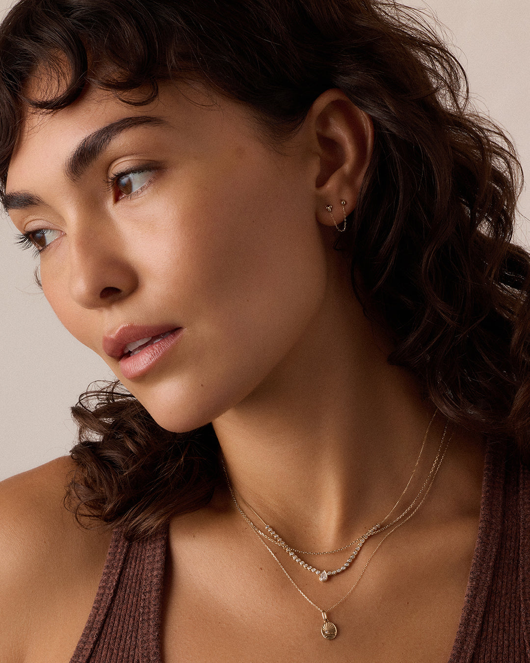 14k Gold Bali Chain Double Stud