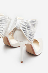 Flashing Lights | Ivory Satin Pointed Court Heels With Diamante Bows