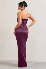 Romancing | Burgundy Thigh Split Corset Strapless Maxi Dress