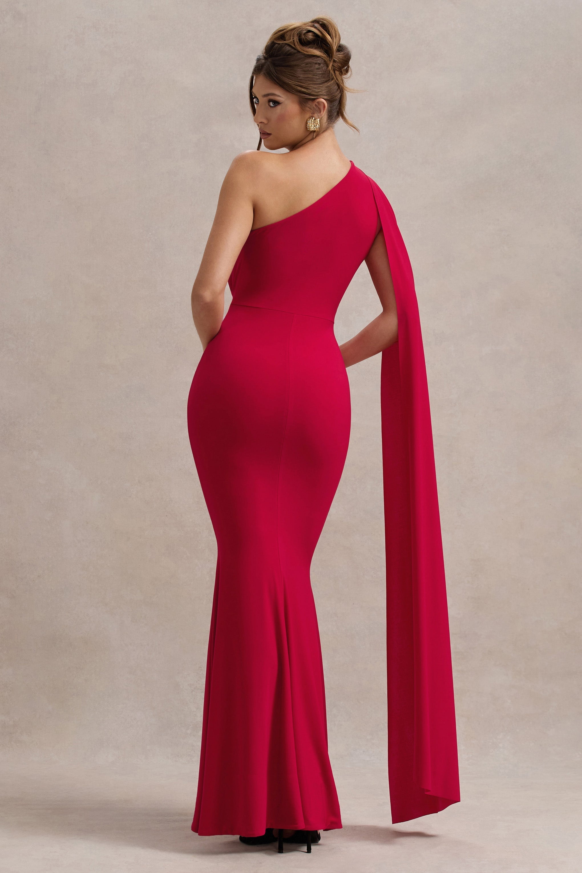 Elaina | Red Asymmetric Knot Maxi Dress With Sash