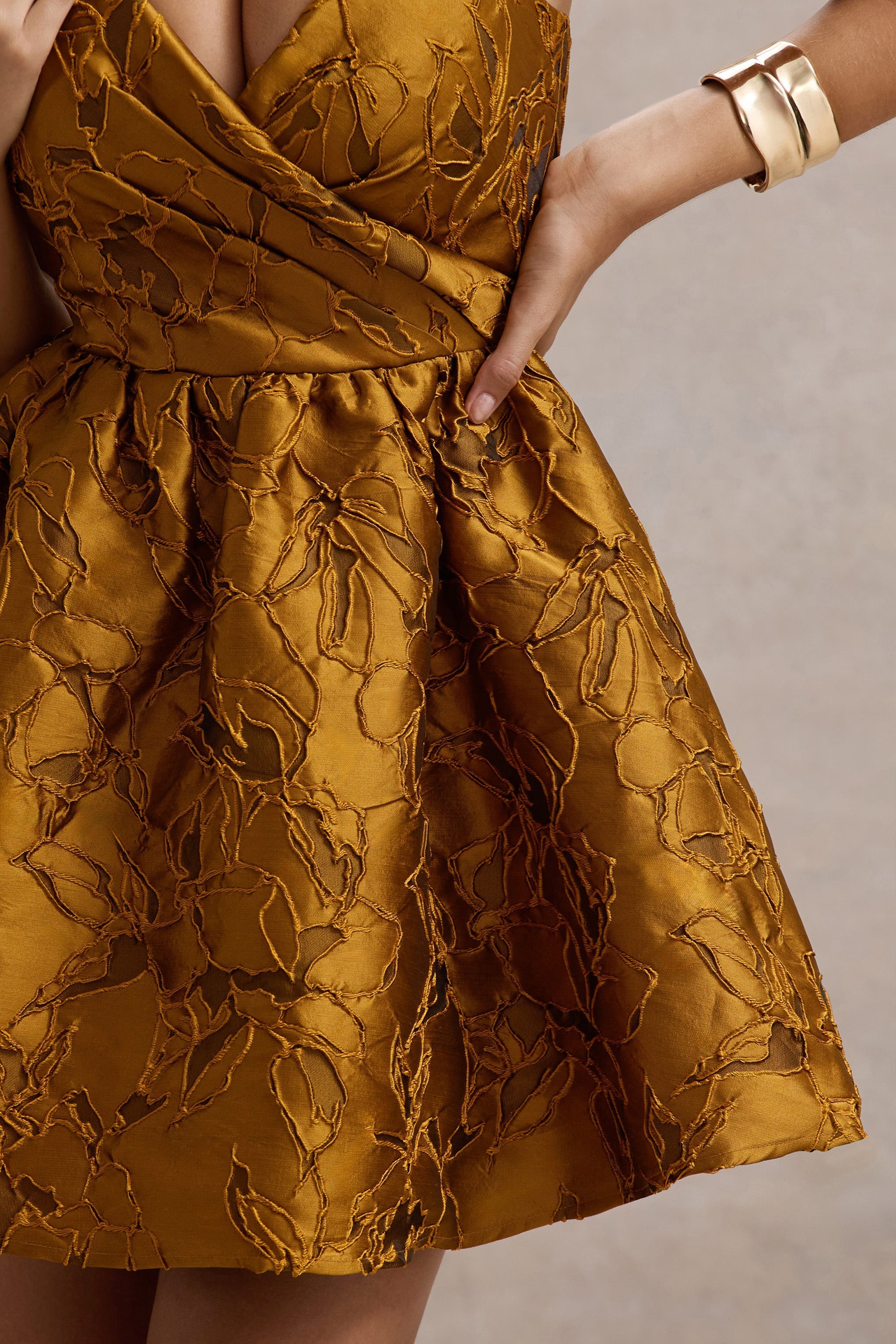 Pixi | Mustard Floral Print Sweetheart Neck Mini Dress