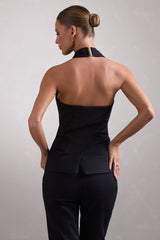 Remi | Black Cross Halter Neck Sleeveless Tailored Top