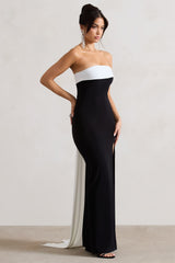 Legacy | Black & White Bardot Split Maxi Dress With Drape