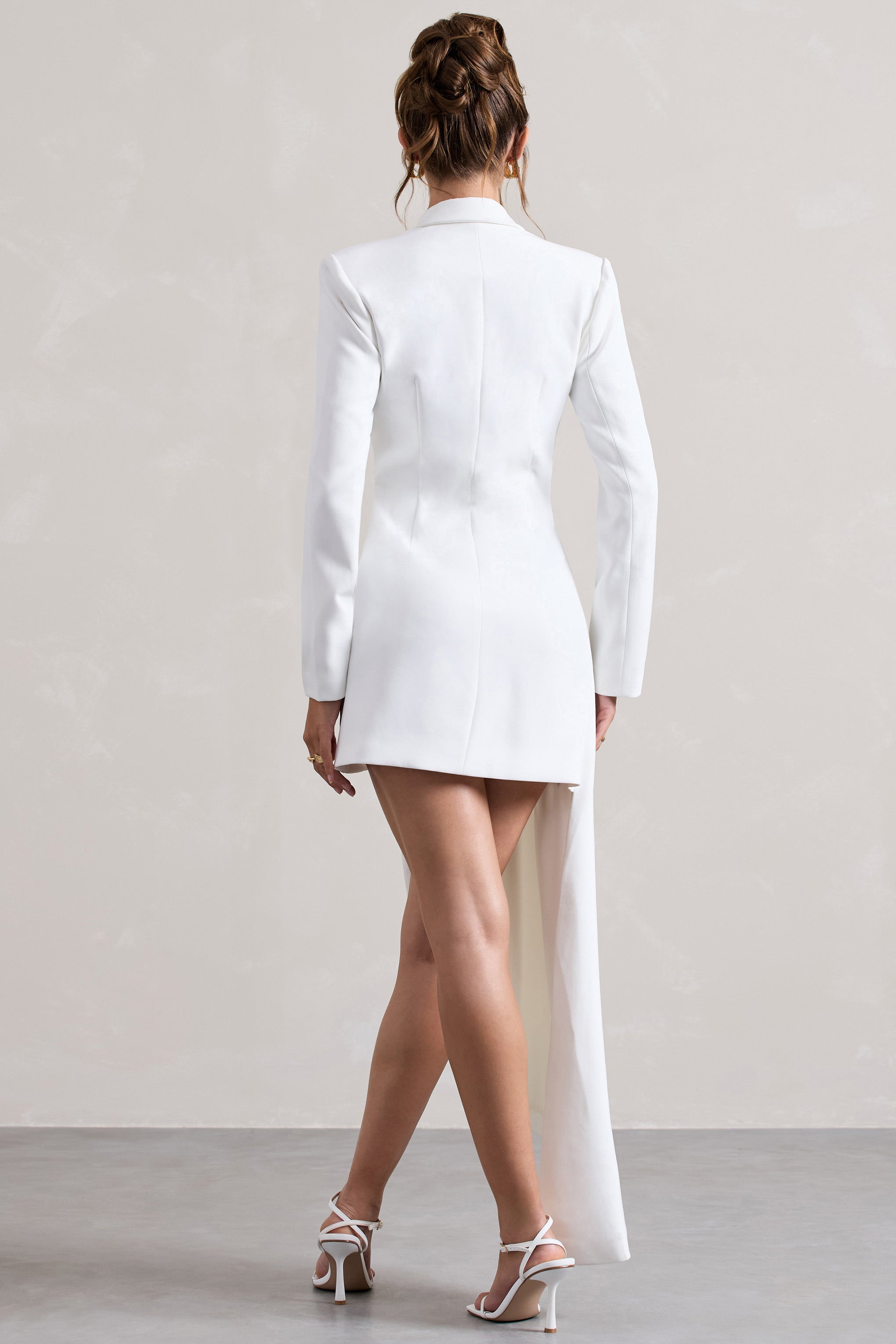 Spiral | White Tailored Blazer Mini Dress With Asymmetric Hem