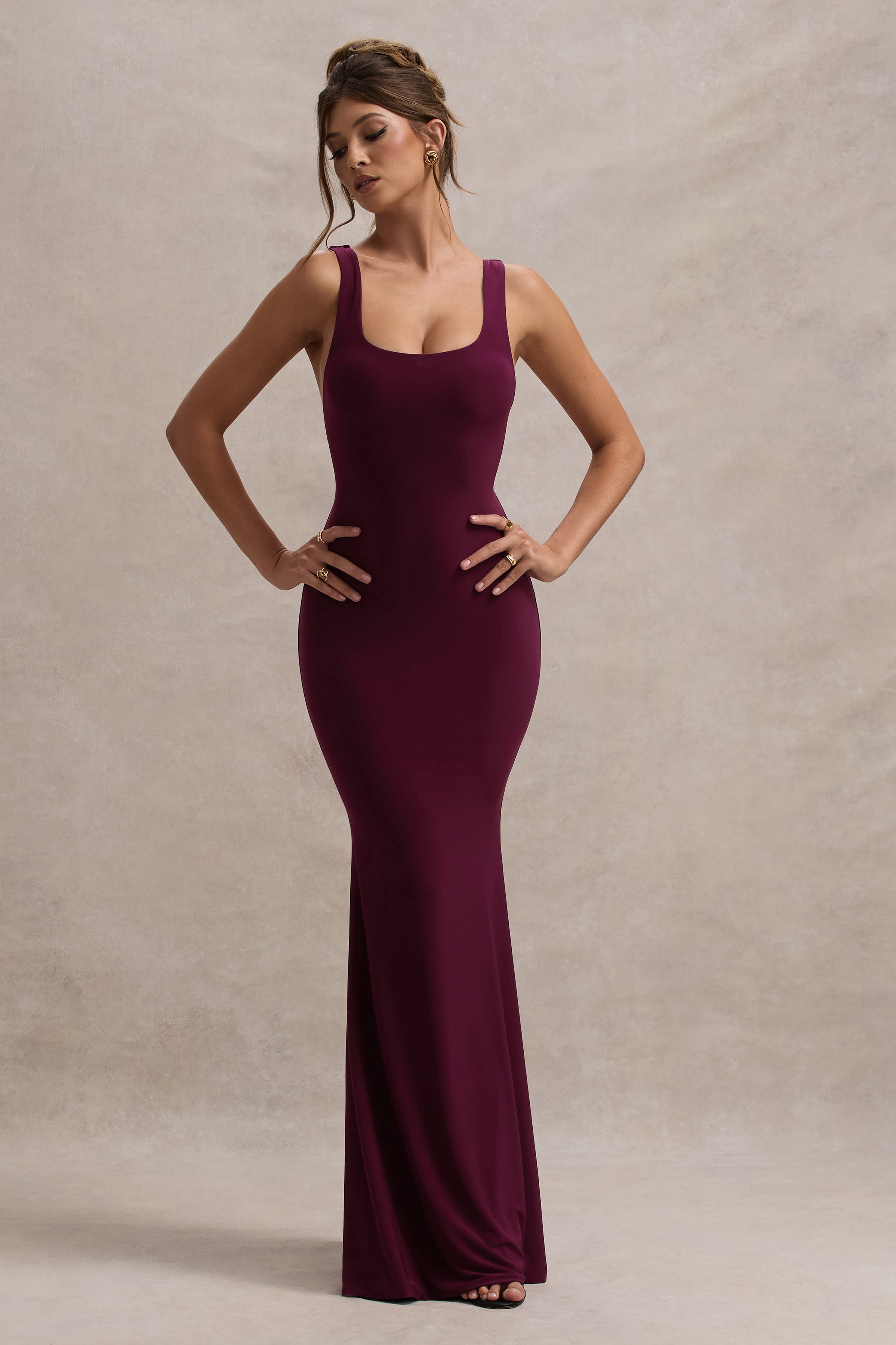 Mahina | Burgundy Square-Neck Maxi Dress