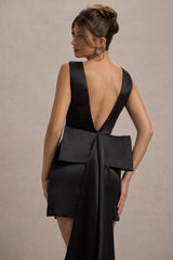 Peace | Black Satin Mini Dress With Drape Detail