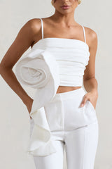 Whirlwind | White Strappy Top With Oversized Ruffle Detail