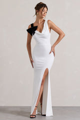 A Catch | White Cowl-Neck  Split Maxi Dress With Bow