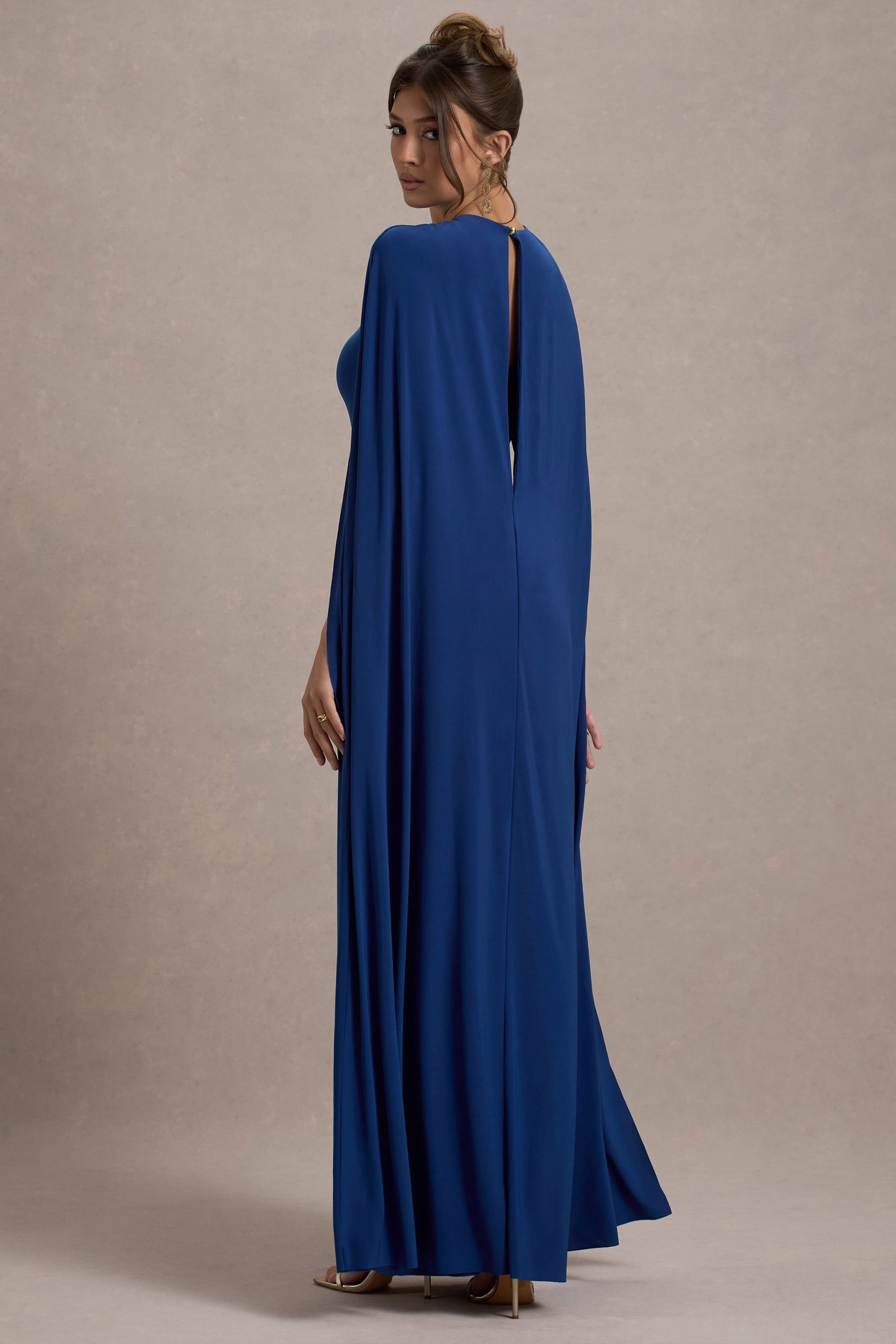 Aliza | Royal Blue Cape Maxi Dress With Gold Ring