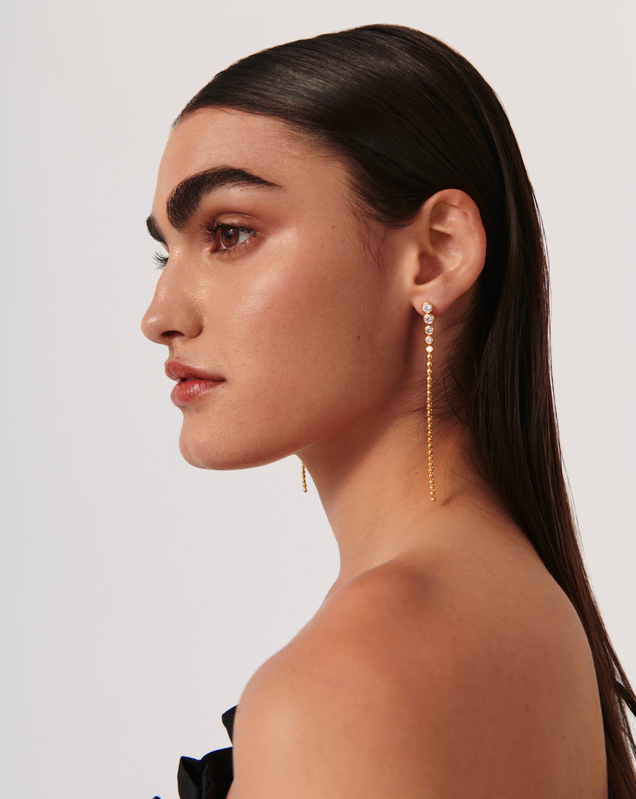 Tennis Beaded Stone Extra Long Drop Earrings | 18k Gold Vermeil/Cubic Zirconia