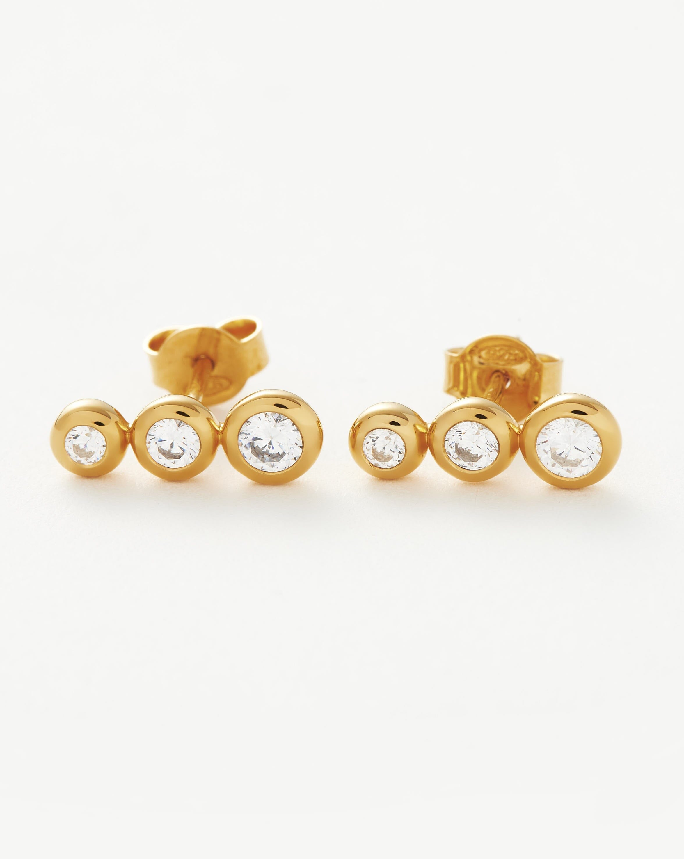 Triple Stone Stud Earrings | 18k Gold Vermeil/Cubic Zirconia
