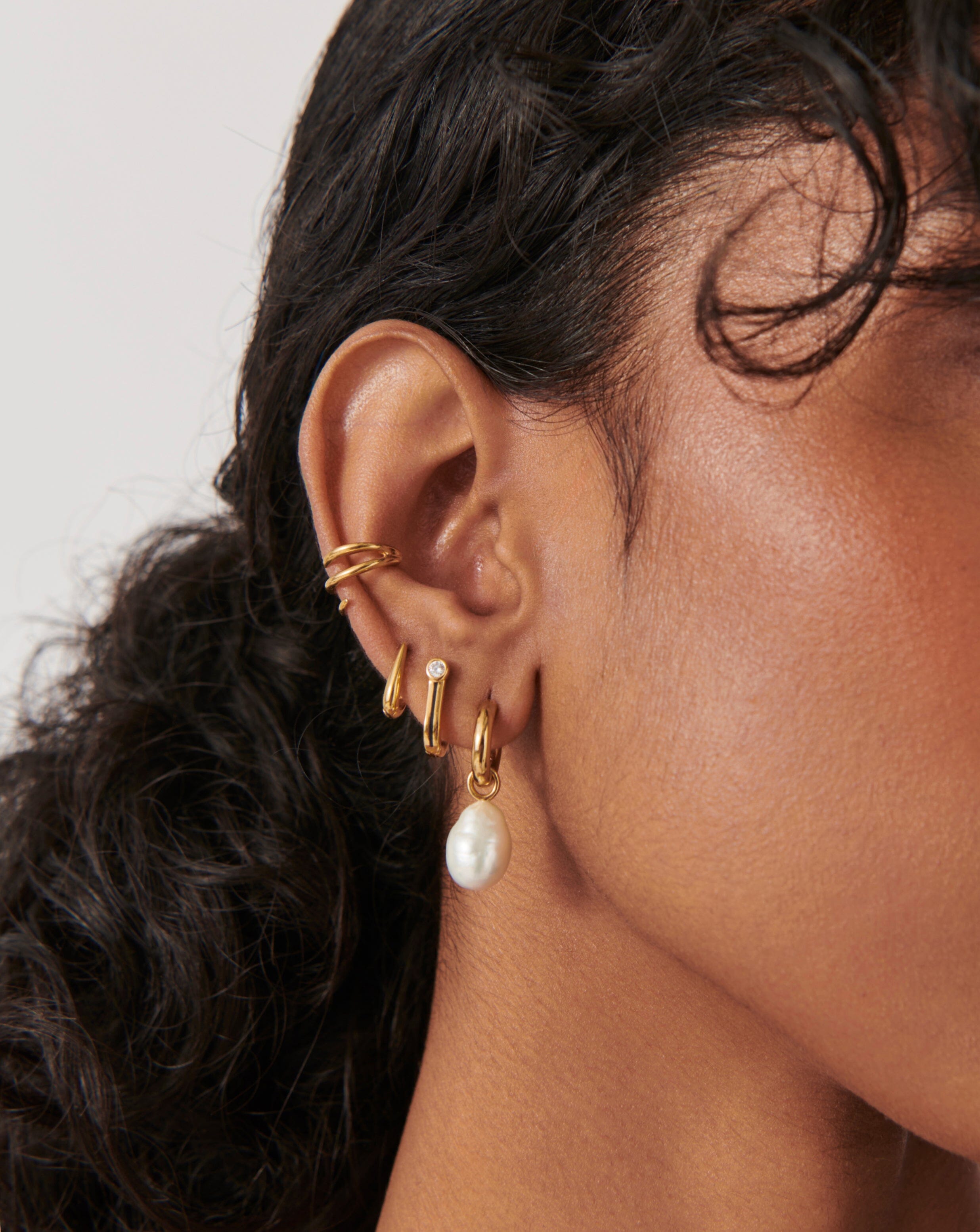 Baroque Pearl Drop Tunnel Mini Hoop Earrings | 18k Gold Vermeil/Pearl