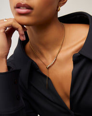 Beaded Stone Slider Lariat Necklace | 18k Gold Vermeil/Cubic Zirconia