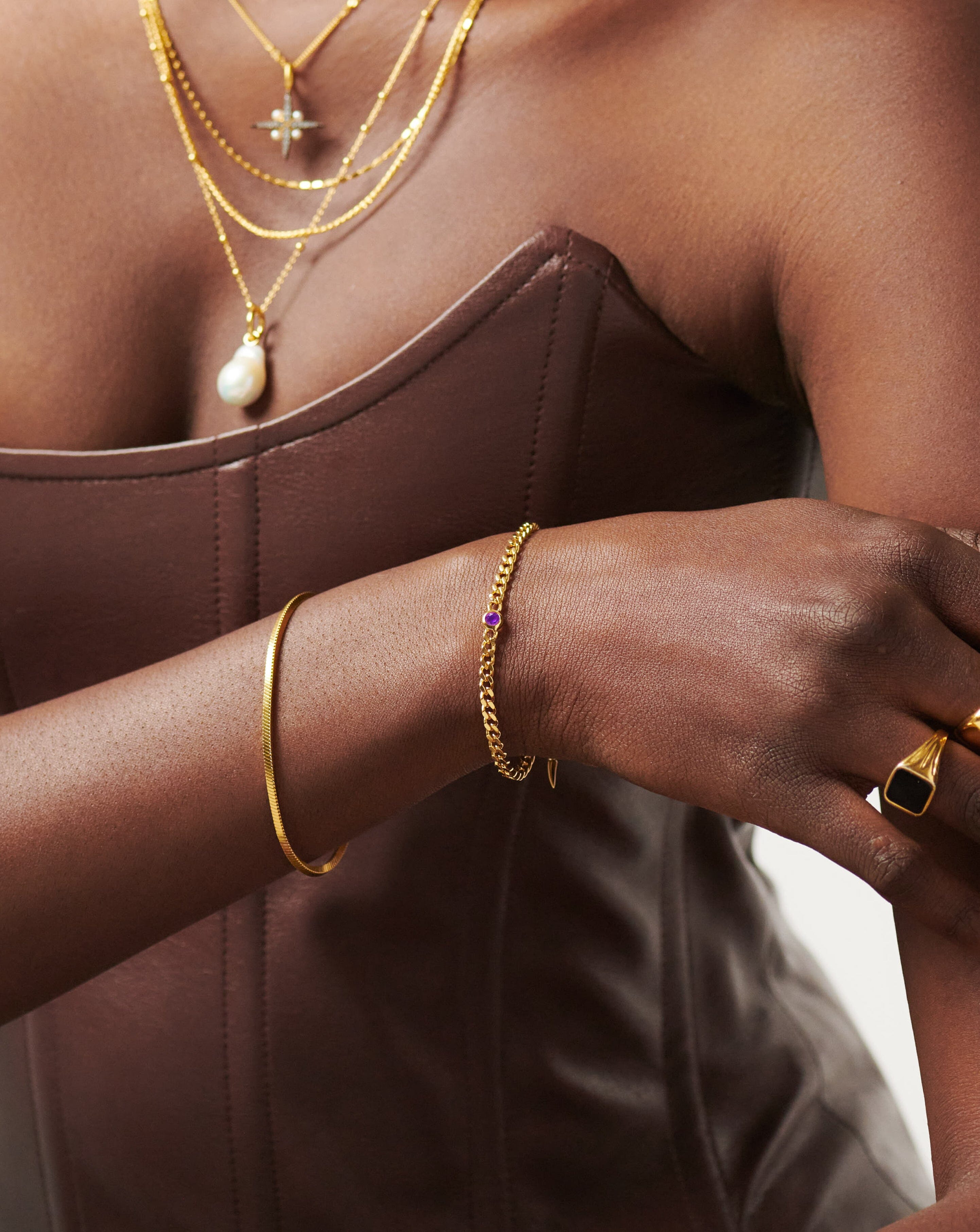 February Birthstone Chain Bracelet | 18k Gold Plated Vermeil/Amethyst